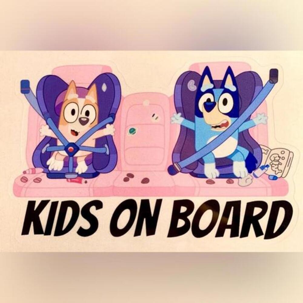 Bluey and Bingo Car Sticker, Kids on Board, Reflective Decal for Window